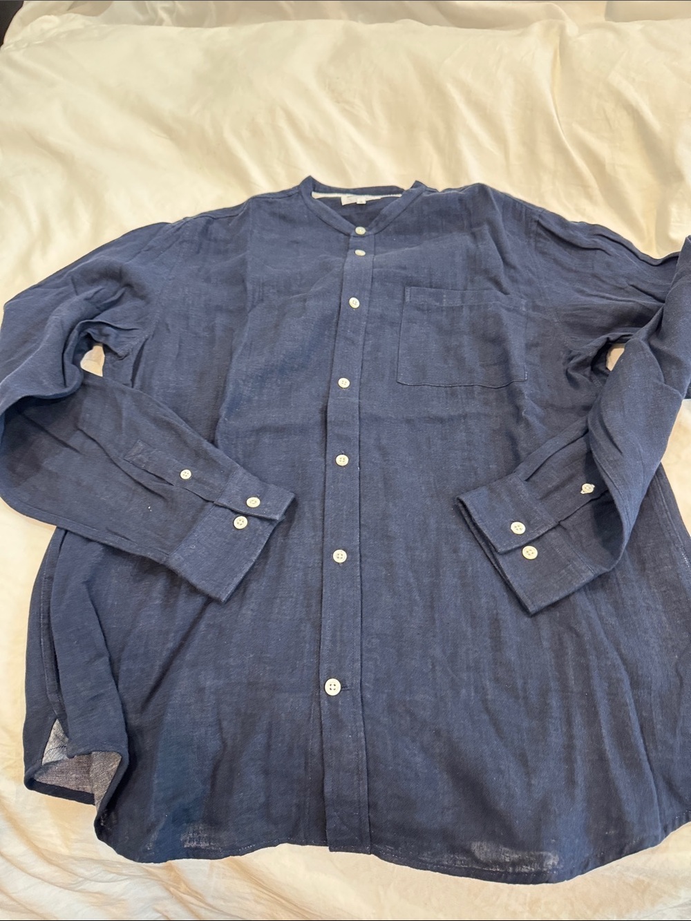 Norse Projects Navy Band-Collar Button-Down Shirt